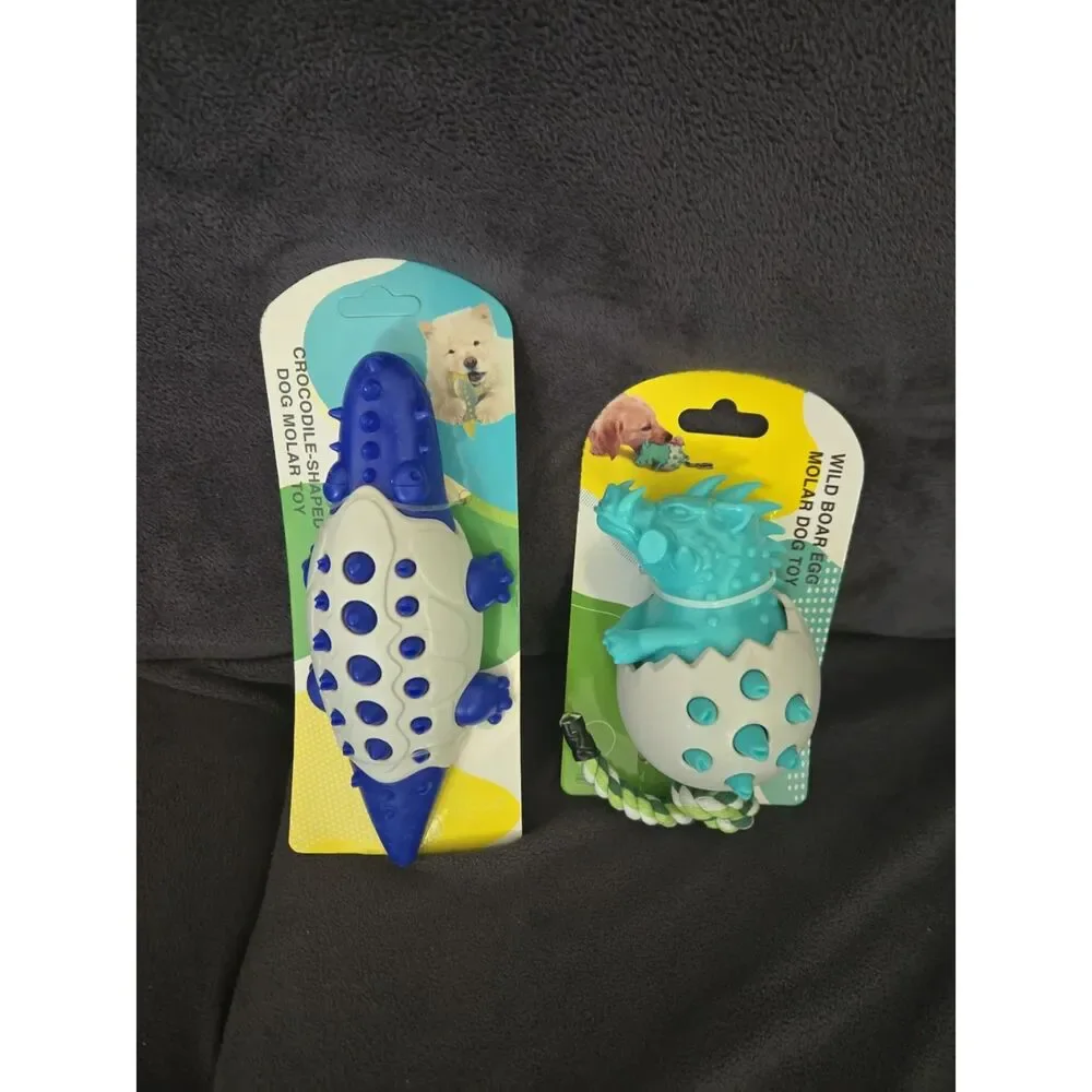 Blue & White Crocodile and Teal & White Wild Boar Dog Molar Toys - 2 Pack Bundle